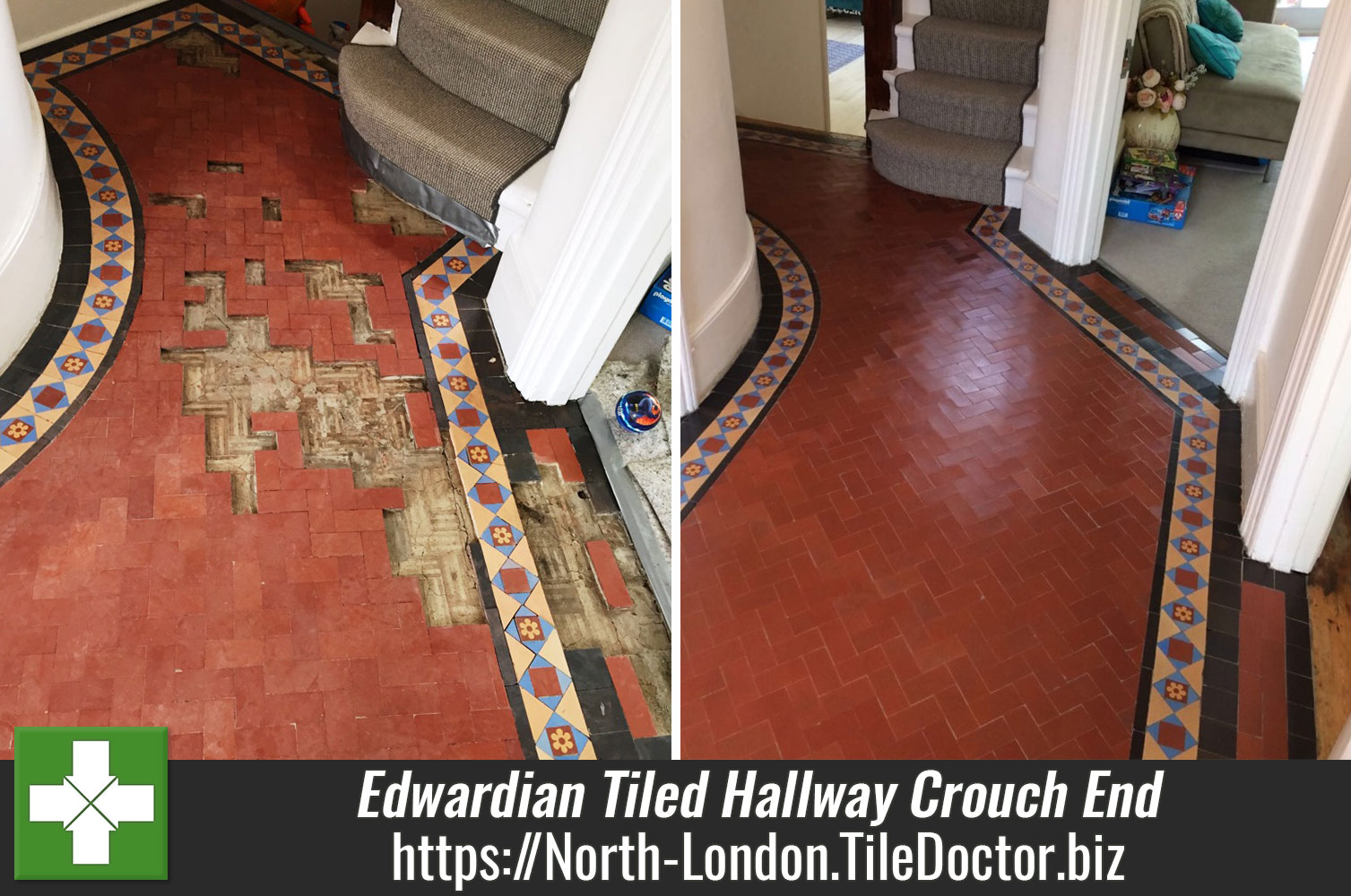Edwardian Tiled Hallway Floor Restored in Crouch End London