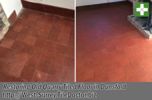 Quarry Tiled Floor Before and After Restoration in Dunsfold