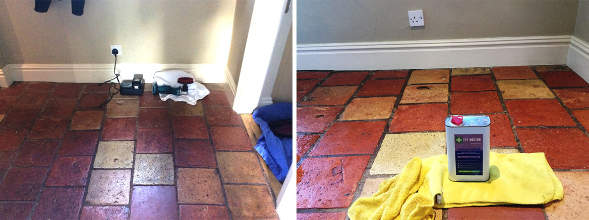 Quarry Tiles Before After Cleaning and Sealing Bedford