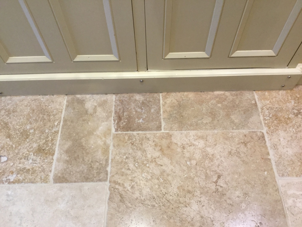 Travertine Kitchen Tiles After Cleaning Helmdon Close-Up