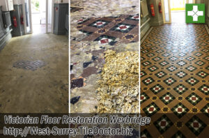 Victorian Tiled hallway Floor Before After Restoration Weybridge College